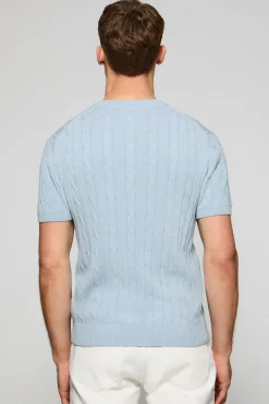 Jersey azul claro trenzado de manga corta con logo bordado