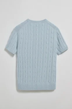 Jersey azul claro trenzado de manga corta con logo bordado