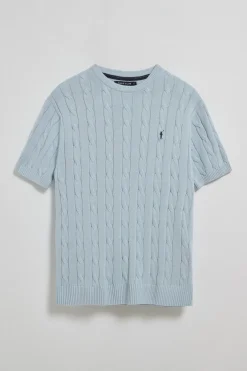 Jersey azul claro trenzado de manga corta con logo bordado