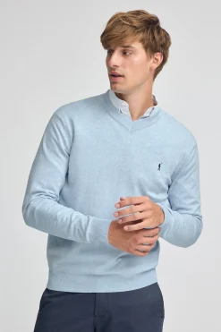 Jersey azul claro vigoré de cuello pico y mezcla lana con bordado Rigby Go