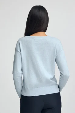 Jersey azul claro vigoré de cuello pico con mezcla de lana y bordado Rigby Go