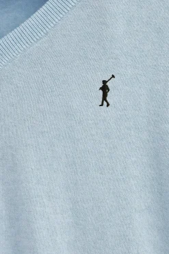 Jersey azul claro vigoré de cuello pico con mezcla de lana y bordado Rigby Go