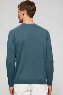 Jersey azul denim de lino y algodón con cuello redondo y bordado Rigby Go