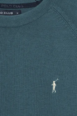 Jersey azul denim de lino y algodón con cuello redondo y bordado Rigby Go