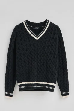 Jersey azul marino con cuello de pico y parche náutico Polo Club