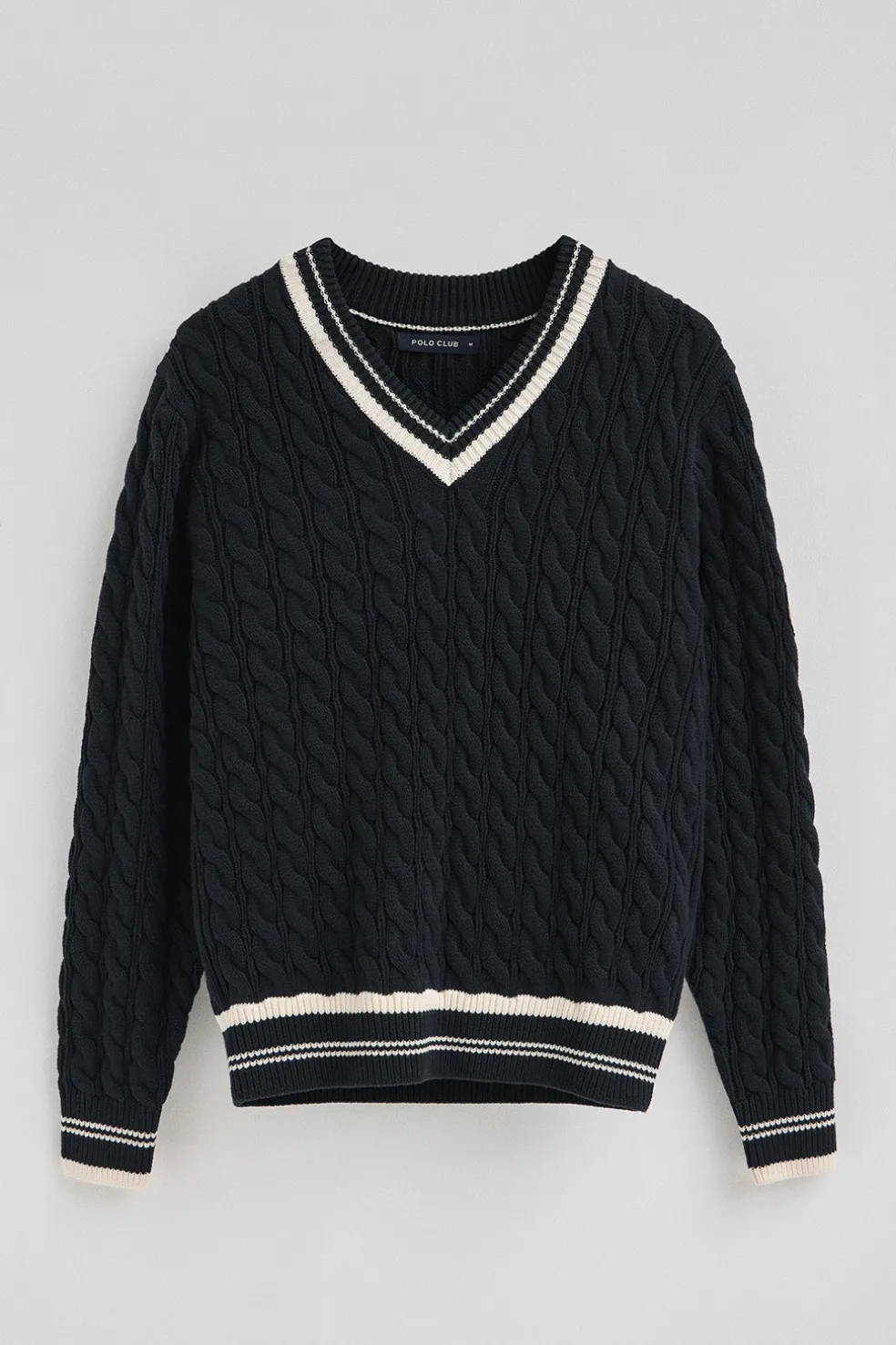 Jersey azul marino con cuello de pico y parche náutico Polo Club