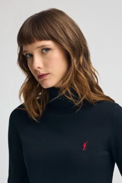 Jersey azul marino de cuello vuelto en mezcla de lana con bordado Rigby Go