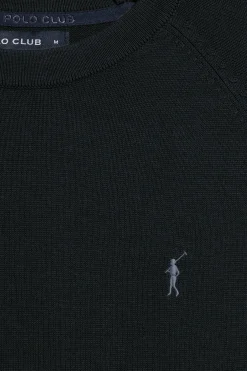Jersey azul marino de lino y algodón con cuello redondo y bordado Rigby Go
