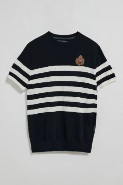 Jersey azul marino de manga corta a rayas con escudo náutico