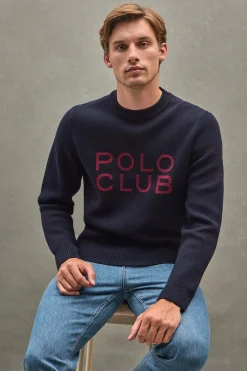 Jersey azul marino de punto con logo Polo Club en contraste