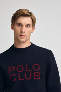 Jersey azul marino de punto con logo Polo Club en contraste