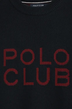 Jersey azul marino de punto con logo Polo Club en contraste