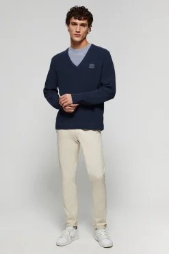 Jersey azul marino de punto en galga 9 con detalle Polo Club
