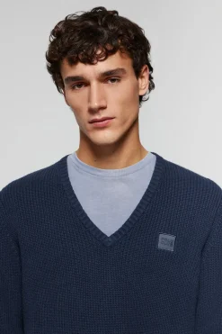 Jersey azul marino de punto en galga 9 con detalle Polo Club