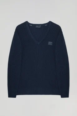 Jersey azul marino de punto en galga 9 con detalle Polo Club