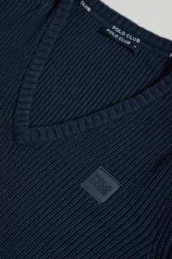 Jersey azul marino de punto en galga 9 con detalle Polo Club