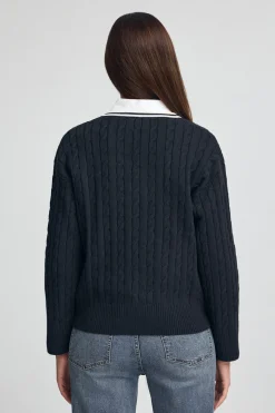 Jersey azul marino trenzado con cuello de pico y parche naútico Polo Club