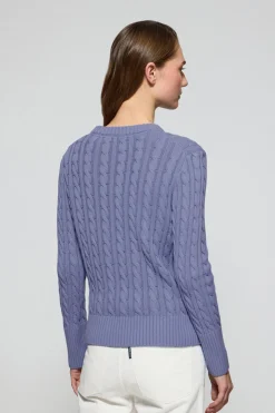 Jersey azul trenzado de cuello redondo y bordado Rigby Go