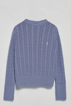 Jersey azul trenzado de cuello redondo y bordado Rigby Go