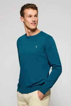 Jersey azul verdoso de punto con cuello redondo y bordado Rigby Go