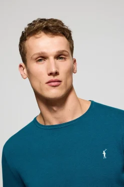 Jersey azul verdoso de punto con cuello redondo y bordado Rigby Go