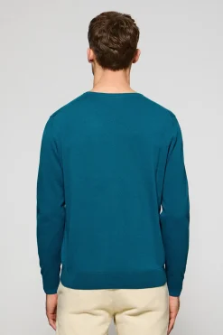 Jersey azul verdoso de punto con cuello redondo y bordado Rigby Go