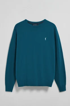 Jersey azul verdoso de punto con cuello redondo y bordado Rigby Go