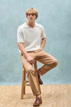 Jersey beige acanalado Jay con monograma bordado
