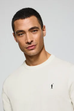 Jersey beige de cuello redondo y manga corta con logo bordado