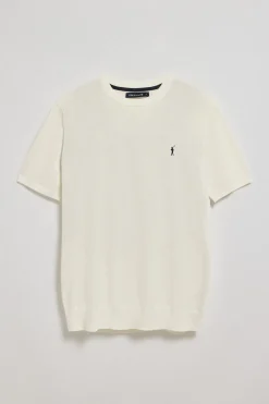 Jersey beige de cuello redondo y manga corta con logo bordado