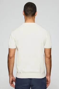 Jersey beige de cuello redondo y manga corta con logo bordado