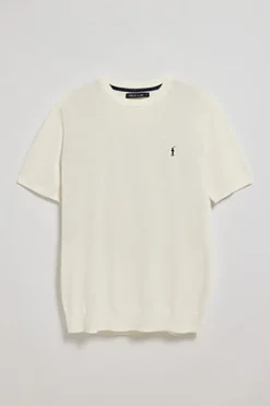 Jersey beige de cuello redondo y manga corta con logo bordado