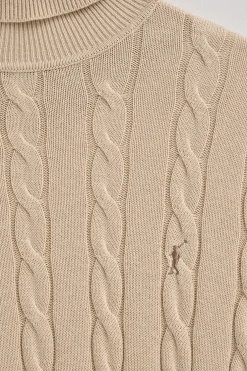 Jersey beige de cuello vuelto y punto trenzado en mezcla de lana con bordado Rigby Go