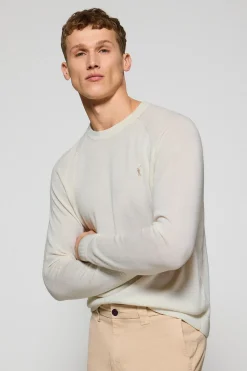 Jersey beige de lino y algodón con cuello redondo y bordado Rigby Go