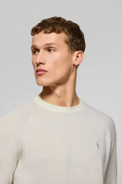 Jersey beige de lino y algodón con cuello redondo y bordado Rigby Go