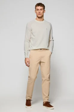 Jersey beige de lino y algodón con cuello redondo y bordado Rigby Go