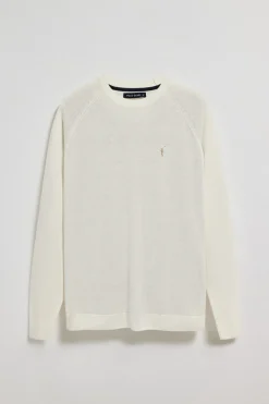 Jersey beige de lino y algodón con cuello redondo y bordado Rigby Go
