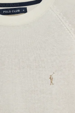 Jersey beige de lino y algodón con cuello redondo y bordado Rigby Go