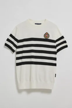 Jersey beige de manga corta a rayas con escudo náutico