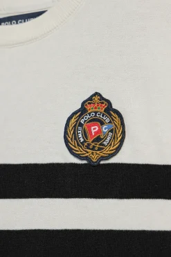 Jersey beige de manga corta a rayas con escudo náutico