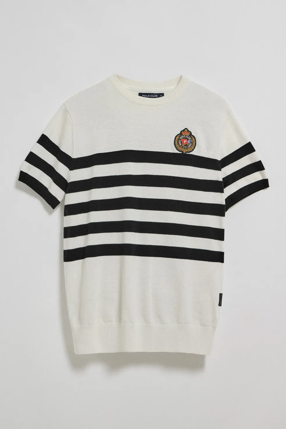 Jersey beige de manga corta a rayas con escudo náutico