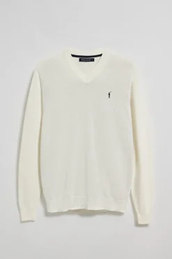 Jersey beige de punto con cuello de pico y bordado Rigby Go