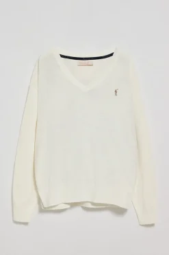 Jersey beige de punto con cuello de pico y logo bordado Rigby Go