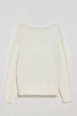 Jersey beige de punto con cuello de pico y logo bordado Rigby Go