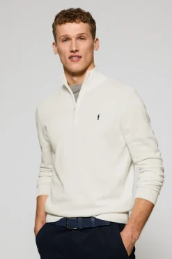 Jersey beige de punto con cremallera y logo bordado Rigby Go