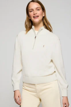 Jersey beige de punto con media cremallera y bordado Rigby Go
