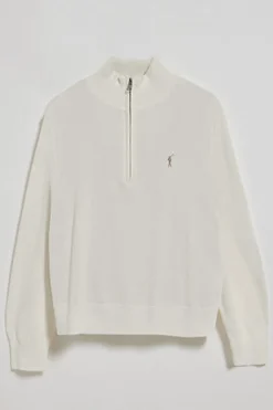 Jersey beige de punto con media cremallera y bordado Rigby Go