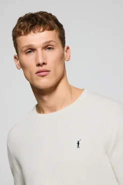 Jersey beige de punto con cuello redondo y bordado Rigby Go