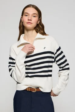 Jersey beige de punto Jisoo con monograma bordado