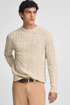 Jersey beige de punto trenzado y mezcla de lana con bordado Rigby Go